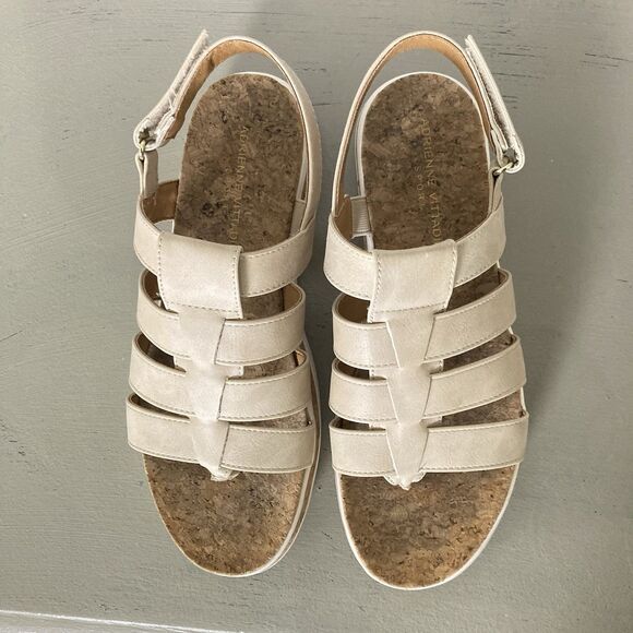 Adrienne Vittadini Size 9.5M Pebbles Faux Leather Strappy Cork Sandal Beige - Picture 8 of 11